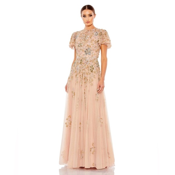 Mac Duggal 5717 NWT EMBELLISHED BUTTERFLY SLEEVE HIGH NECK GOWN